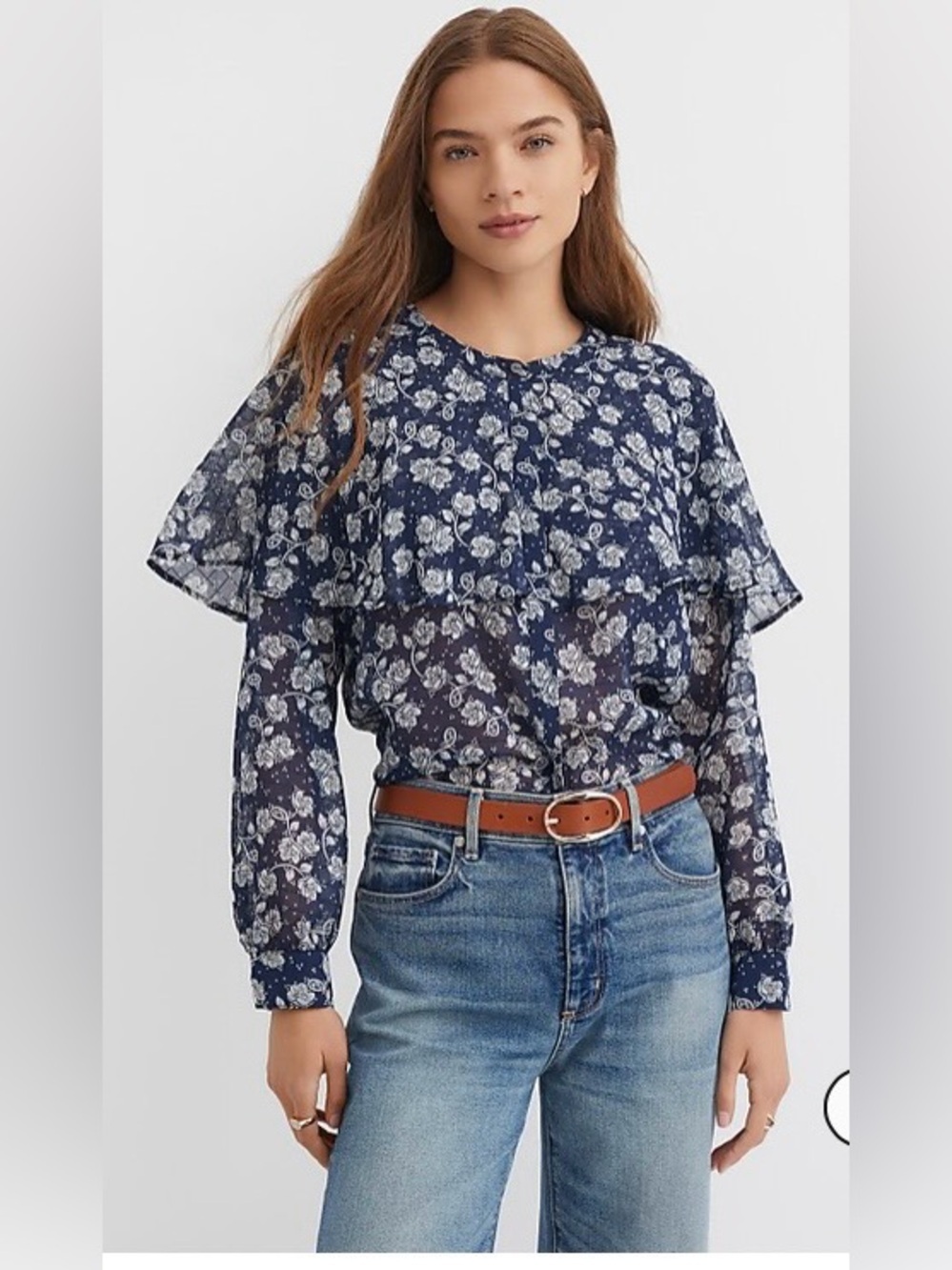 Loft Floral Cape Blouse in Deep Space Blue